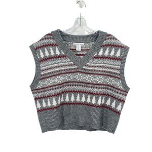 London Kaye Sweater Vest Gray Cropped Sz Large Fair Isle Nordic